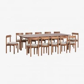 Zestaw Stołu Prostokątnego Rozsuwanego Duala 250-310x105 Cm I 12 Krzeseł Ogrodowych Z Drewna Akacjowego Nualis Akacja Brąz - Sklum