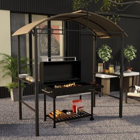 Outsunny Grillpavillon, 2 boczne półki, haki, konstrukcja stalowa, 1,1 x 2,3m, Khaki