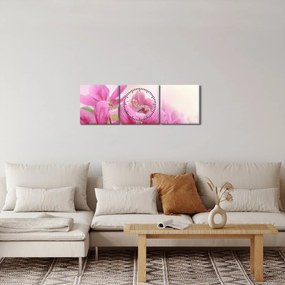 Obraz - Różowe kwiaty (z zegarem) (90x30 cm)