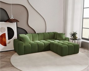 Emporius Napoli narożnik do salonu - gruba pianka, miękki narożnik w nowoczesnym stylu - prawostronny, tkanina aksamitna, zielony (Komodo 61)