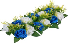 Liniowa Kompozycja Kwiatowa SucceBuy Sztuczna, Zestaw 10 szt., Sztuczne Kwiaty z Niebieskimi i Białymi Różami, do Dekoracji Stołu, Ślub, Przyjęcie