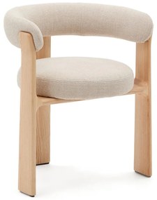 Beżowy/w naturalnym kolorze fotel jadalniany z litego drewna jesionowego z podłokietnikami Granite – Kave Home