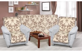 Narzuty na kanapę i fotele Karmela plus 3+1+1 Kwiat beżowy, 1 szt. 150 x 200 cm, 2 szt. 65 x 150 cm