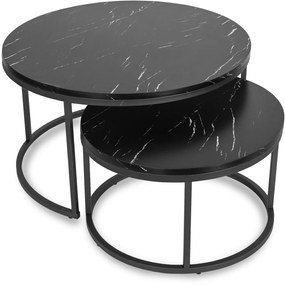 Zestaw Stolików Kawowych MAURO MAX 60 cm/80 cm Czarny Marmur Nowoczesny Glamour