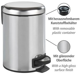 Kosz na śmieci z pedałem w srebrnym kolorze Wenko Leman Shiny, 3 l