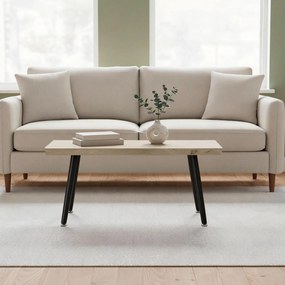 HOMCOM Stolik kawowy, stolik boczny z nogami ze stali, blat o grubości 4 cm, stolik do salonu 100 x 50 x 45 cm, Dąb+Czarny | Aosom PL