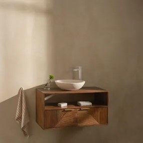 Zestaw Mebli Łazienkowych Z Drewna Mango Baty Drewno Mango & Cement Okrągły Biały Ø40 Cm Zavion & - Sklum