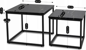 Zestaw Stolików Kawowych JUNO Czarny Marmur/Czarny do Salonu Glamour Nowoczesny