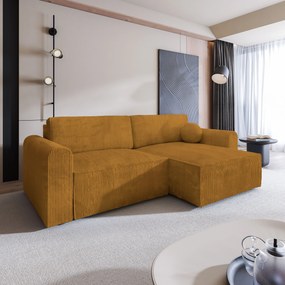 Masseno Narożnik FIANO z funkcją spania i pojemnikiem na pościel Narozniki L, Rozkładana sofa - Żółty, POSO 01