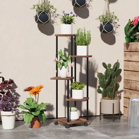 Outsunny Stojak na Kwiaty z 5 Półkami, Pięcioetapowy Stojak na Rośliny, Design Przestawny, Łatwy do Przemieszczenia, Drewno, Stal