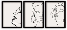 Zestaw 3 obrazów w czarnej ramie Vavien Artwork Lines, 35x45 cm