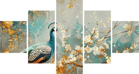 Obraz - Paw ze złotą dekoracją (125x70 cm)