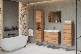 meble łazienkowe, zestaw wiszący do łazienki z umywalką, lustrem i 2 słupkami, wotan mat