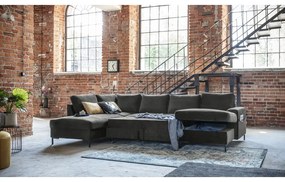 Ciemnoszara aksamitna rozkładana sofa w kształcie litery "U" Miuform Lofty Lilly, lewostronna