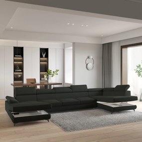 Masseno Narożnik MONTIVA z funkcją spania i pojemnikiem na pościel Narozniki U, Rozkładana sofa - Czarny, MONOLITH 95