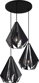 Industrialna lampa wisząca czarna z siatką 3-światłowa - Carcass