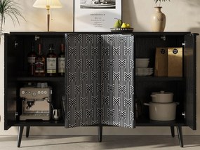 Nowoczesny bufet - 4 drzwi - z wzorami - MDF - Czarny