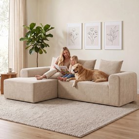 HOMCOM Narożnik z szezlongiem, bezramowa sofa w kształcie L z chenille, głębokie siedzisko, sprężyny kieszeniowe, beżowy | Aosom PL