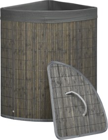 HOMCOM 55 L Kosz na pranie z pokrywą i uchwytami, Sorter prania z wyjmowanym workiem dla łazienki, Bambus, Szary
