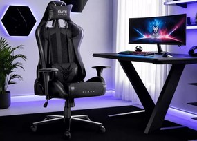 Gamingowy czarny fotel Rilonis obrotowy z regulacją oparcia i podłokietnikami 3D