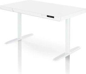 Biurko elektryczne sit-stand z szufladą i ładowarką bezprzewodową Qi białe, 1200 mm: ELLIS