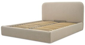 Beżowe tapicerowane łóżko dwuosobowe ze schowkiem ze stelażem 140x190 cm Sea – Scandic