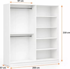 Szafa Chelly 4D 200 cm biała – szafa czterodrzwiowa z półkami i drążkami, nowoczesna szafa do sypialni