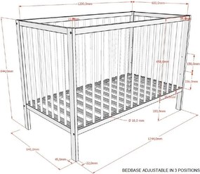 Brązowe łóżeczko z litego drewna bukowego z regulowaną wysokością 60x120 cm Dino – Vipack