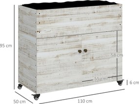 Outsunny Podwyższane Grządki Drewniane z Szufladą Szklarnia na Kółkach Skrzynia Ziołowa 110x50x95cm Biały | Aosom PL