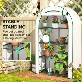 Outsunny Mini-szklarnia, 4-poziomowa szklarnia z folią plastikową, przenośna, z rolowanymi drzwiami, 100 x 45 x 160 cm, biała