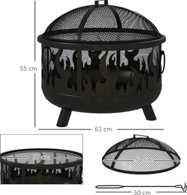 Outsunny Misa kominkowa Kominek, z osłoną przeciwiskrową, 1 hak, Ø61,5 cm x 52 cm, Czarny