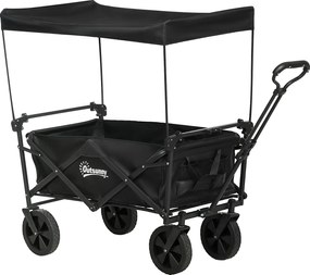 Outsunny Wózek Składany z Dachem, Wózek Transportowy z Uchwytem, Wózek Ogrodowy z Torbą, Wytrzymałość do 100 kg, Oxford, Czarny