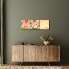 Obraz balonów nad krajobrazem (z zegarem) (90x30 cm)