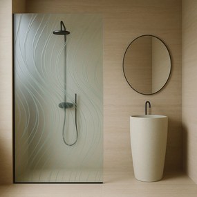 Ścianka prysznicowa WALK IN artystyczna falista prostokątna 8 mm Arte Fusion Onda Classic MASSI | Różne rozmiary : Kolor profili kabiny - złoty, Szerokość ścianki - 80 cm, Typ montażu - WALK in FIX (Do ściany)