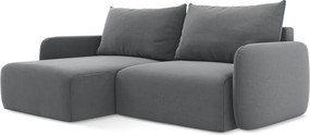 Szary aksamitny rozkładany/ze schowkiem narożnik (lewostronny/z szezlongiem) Kalena – Makamii