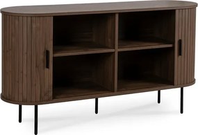 Komoda do Salonu Rozsuwana TRISH 140 cm Orzech Dwudrzwiowa Ryflowana Nowoczesna