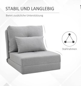 HOMCOM Sessel składana mata do spania, design 2 w 1, odpinana poduszka, 60 x 80 x 56 cm, szary