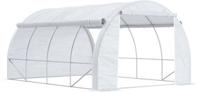 Outsunny Szklarnia Tunelowa, Przechodnia, Ściany Rozwijane, Drzwi na Zamek, Rama Ocynkowana, 4 x 3 x 2 m, Biała