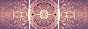 Obraz - Mandala na fioletowym gradiencie (z zegarem) (90x30 cm)