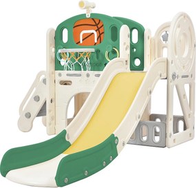 Zjeżdżalnia 4 w 1 - z drabinką, miejscem do przechowywania, koszem do koszykówki - zielona