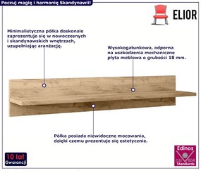 Półka ścienna nad biurko dąb craft złoty Acos