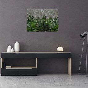 Obraz - Betonowa ściana z roślinami (70x50 cm)