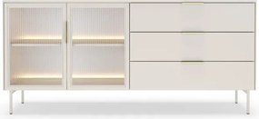 Komoda MILU 181 2D3S – Nowoczesna z Oświetleniem LED i Szkłem Flutes Ornamentowe, Push To Open KASZMIR 182x83x40 cm