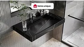 Umywalka podwieszana TAKOTNA z twardego materiału marmuropodobnego w kolorze czarnym – 90,2 × 45,2 × 8 cm (dł. × szer. × wys.)