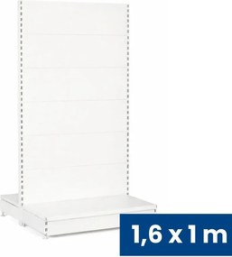 Regał sklepowy obustronny, pełne ścianki, 1600 x 1000 x 900 mm, podstawowy, biały