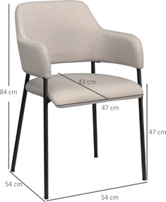 HOMCOM Krzesła do jadalni 2 sztuki wygodne tapicerowane len metalowa rama beżowe do 120 kg | Aosom PL