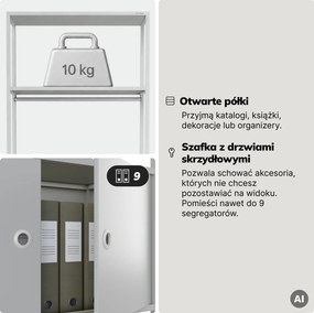 Regał biurowy otwarty z drążkiem na ubrania, do recepcji i poczekalni, metalowy, szary, 800x2200x400 mm: ARIEL
