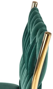 K436 krzesło ciemny zielony/złoty, glamour, warkocz, plecione, velvet