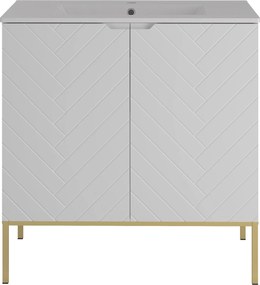 Szafka z umywalką wpuszczaną Aspen 08, biały mat/złoty, 80 cm - zestaw 3