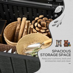 Outsunny Skrzynia Ogrodowa 366 litrów z tworzywa sztucznego, podwójna konstrukcja, wodoodporna skrzynia na poduszki z rolkami i uchwytami, wygląd drewna | Aosom PL